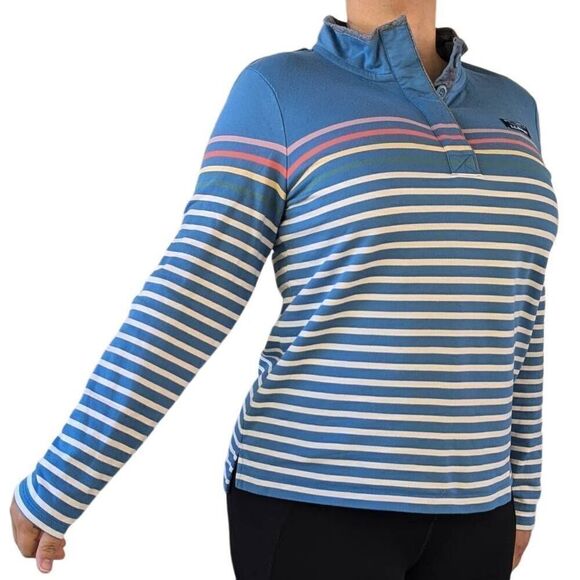 L.L. BEAN Coastal Stripes 1/4 Button Long Sleeve Rugby Pullover Sweatshirt Sz L - Picture 3 of 7